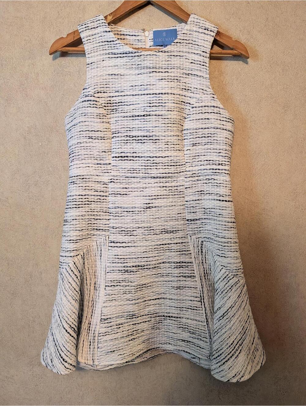 ALICE WALK white gray tweed fit and flare a-line dress sz 2